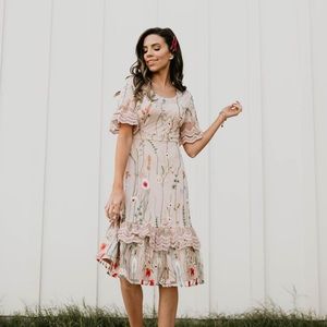 Pink Embroidered Midi Dress